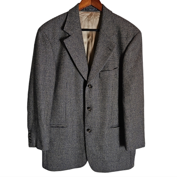 Hugo Boss Houndstooth Plaid Einstein Blazer Sport Coat Size 40R Lambswool Jacket
